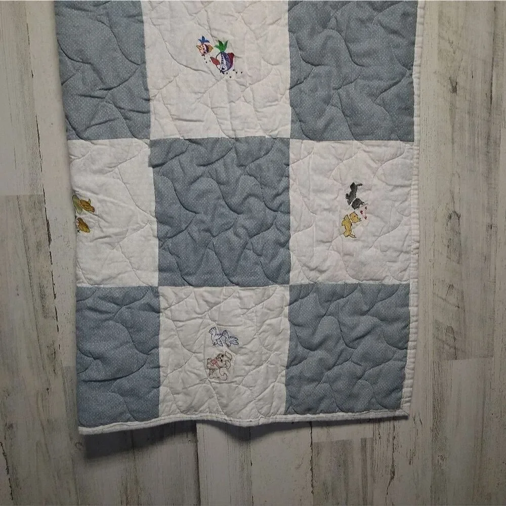 Handmade Embroidered Baby Quilt 43x36 inches